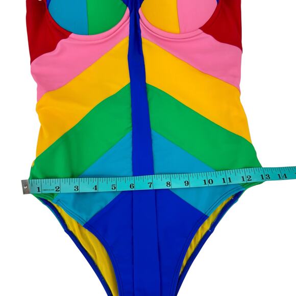 Paper London NWT LangKawi Bold Rainbow Colorblock One Piece Underwire Swimsuit - Picture 10 of 16
